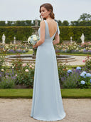 V Neck Satin Long Bridesmaid Dresses with Bow