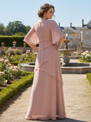 Crew Neck Chiffon Tiered Long Bridesmaid Dresses