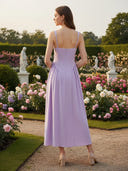 Spaghetti Straps Satin Ruched Long Bridesmaid Dresses