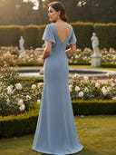 V Neck Chiffon Pleated Long Bridesmaid Dresses with Slit