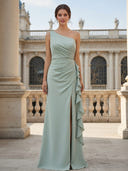 Ruffles One Shoulder Chiffon Ruched Bridesmaid Dresses with Slit