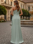 Ruffles One Shoulder Chiffon Ruched Bridesmaid Dresses with Slit