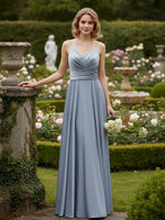 Women's Chiffon Spaghetti Straps Ruched Bridesmaid Dresses