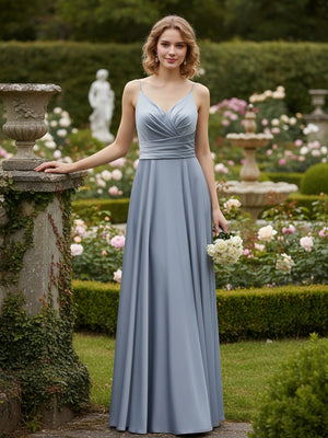 Women's Chiffon Spaghetti Straps Ruched Bridesmaid Dresses