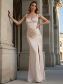 Satin Spaghetti Straps Ruched Sweetheart Bridesmaid Dresses
