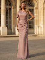 Satin Mermaid One Shoulder Ruched Bridesmaid Dresses