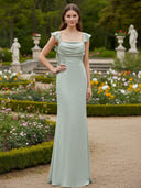 Ruffles Square Neck Satin Ruched Bridesmaid Dresses