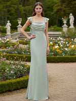 Ruffles Square Neck Satin Ruched Bridesmaid Dresses