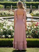 Ruffled Spaghetti Straps Satin Bridesmaid Dresses