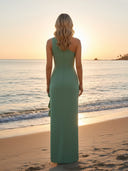 Ruffled Chiffon Long Bridesmaid Dresses with Slit
