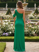 Ruffled Satin Long Bridesmaid Dresses with Slit
