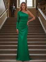 One Shoulder Satin Mermaid Long Bridesmaid Dresses