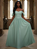 Off the Shoulder A Line Long Bridesmaid Dresses