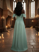 Off the Shoulder A Line Long Bridesmaid Dresses
