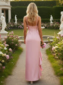 Satin Ruffles Mermaid Bridesmaid Dresses with Slit