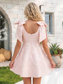 Jacquard V Neck Sleeveless A Line Short Homecoming Dresses with Bow