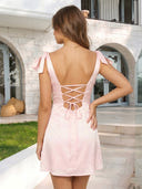 Satin Spaghetti Straps Mermaid Short Homecoming Dresses