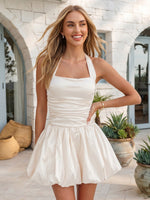 Satin Halter A Line Short Homecoming Dresses