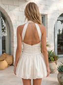 Satin Halter A Line Short Homecoming Dresses