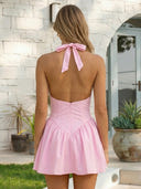 Satin Short Halter Drop Waist A Line Homecoming Dresses