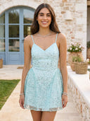 Spaghetti Straps A Line Sparkly Tulle Short Homecoming Dresses