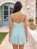 Spaghetti Straps A Line Sparkly Tulle Short Homecoming Dresses