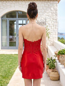 Strapless Satin Lace Appliques Short Homecoming Dresses