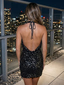 Halter Sequin Sheath Short Homecoming Dresses