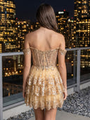 Off Shoulder Tiered Tulle Lace Short Homecoming Dresses
