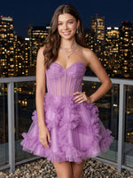 Strapless Puffy Tulle Corset Short Homecoming Dresses