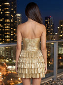 Strapless Tiered Satin Corset Short Homecoming Dresses