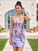 Strapless Sheath Flower Short Homecoming Dresses