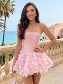 3D Butterfly Strapless A Line Corset Short Homecoming Dresses