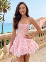3D Butterfly Strapless A Line Corset Short Homecoming Dresses