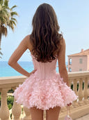 3D Butterfly Strapless A Line Corset Short Homecoming Dresses
