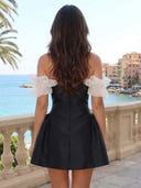 Satin Short Off the Shoulder A Line Homecoming Dresses with Flower