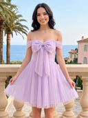 Chiffon Off the Shoulder A Line Pleated Short Homecoming Dresses