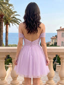 Chiffon Off the Shoulder A Line Pleated Short Homecoming Dresses