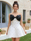 Polka Dot Strapless A Line Short Homecoming Dresses with Bow