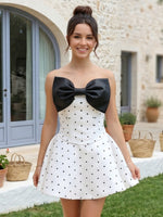 Polka Dot Strapless A Line Short Homecoming Dresses with Bow