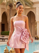 Satin Mermaid Short Strapless Homecoming Dresses with Flower