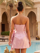 Satin Mermaid Short Strapless Homecoming Dresses with Flower