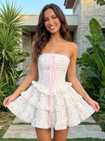 Jacquard Strapless Tiered A Line Ruffles Short Homecoming Dresses