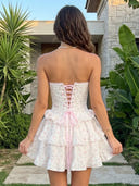 Jacquard Strapless Tiered A Line Ruffles Short Homecoming Dresses