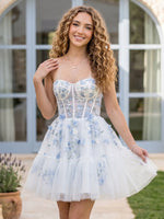 Jacquard Tiered A Line Short Strapless Corset Homecoming Dresses