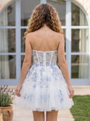 Jacquard Tiered A Line Short Strapless Corset Homecoming Dresses