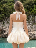 Satin Halter Short A Line Corset Homecoming Dresses