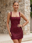 Sequin Square Neck Mermaid Sleeveless Short Homecoming Dresses