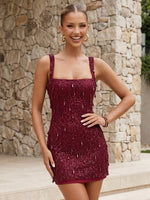 Sequin Square Neck Mermaid Sleeveless Short Homecoming Dresses