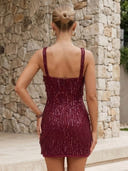 Sequin Square Neck Mermaid Sleeveless Short Homecoming Dresses